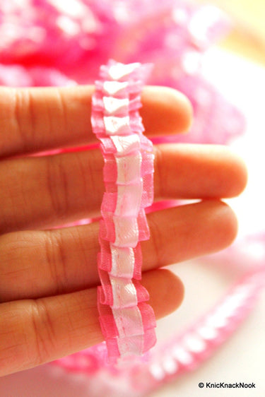 Pleated Pink Satin And Tissue Ribbon Trim Border 14mm wide